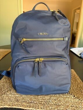 Tumi Navy Nylon Backpack with Gold Hardware